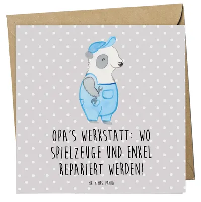 Produktbild von Mr. & Mrs. Panda faltkarte Großeltern Werkstatt - Grau Pastell - Geschenk, Familienleben, anlasskarte, Weisheit, doppelkarte, Reparatur, Glückwunschkarte, Geburtstage