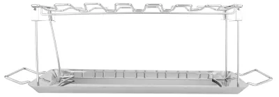 Productafbeelding van Kipvleugelhouder met 14 vakken - RVS kipvleugelstandaard - Opvangbak - Opvouwbaar - Geschikt voor barbecue/picknick - Afmetingen 350 x 145 x 115 mm - Barbecue rooster