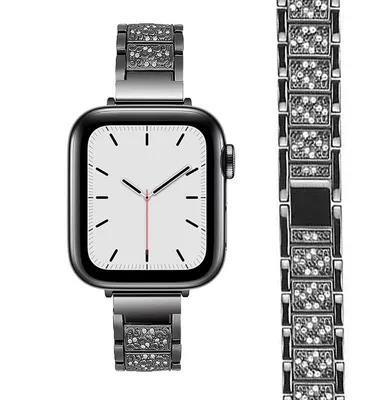 Produktbild von Stravo Luxe Schmale Diamant-Uhrenarmband – für Apple Watch 49/46/45/44/42 mm, SE 1-3 & Serie 11-1 / Ultra 1-3 – Damen – Schwarz