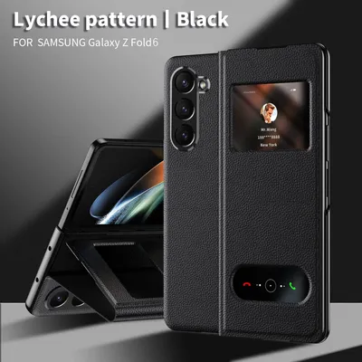Produktbild von Hülle für Samsung Galaxy Z Fold 6 Schlank Flip Leder View-Fenster Schutzhülle mit Standfunktion Litschi Schwarz