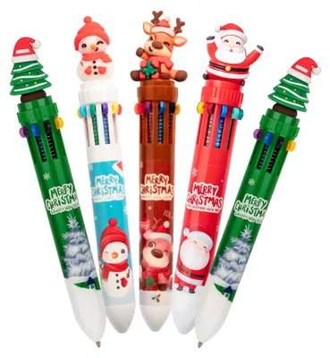 Produktbild von 10 Farben Kugelschreiber Set - 5 Stück - Weihnachten Bunte Mehrfarbenstifte
