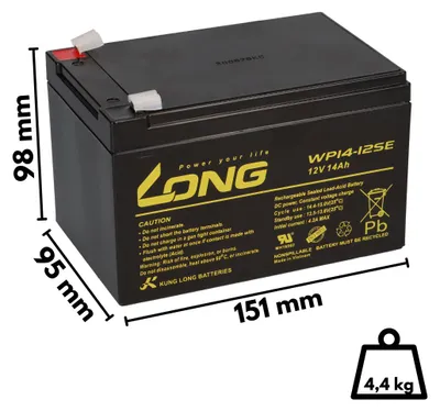 Zdjęcie produktu dla Akumulator kompatybilny ze skuterem elektrycznym 48V 4x 12V 14Ah Akumulator kwasowo-ołowiowy AGM 15Ah