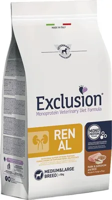 Zdjęcie produktu dla EXCLUSION REPM02 RENAL MEDIUM/LARGE BREEDS karma weterynaryjna 2 kg, wieprzowina/sorgo/ryż