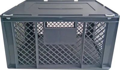Produktbild von XL Transportbox für Kleintiere/Katzen/Kleine Hunde, Seitenwände vergittert, Boden geschlossen - LxBxH 600 x 400 x 320 mm, mit Scharnierdeckel