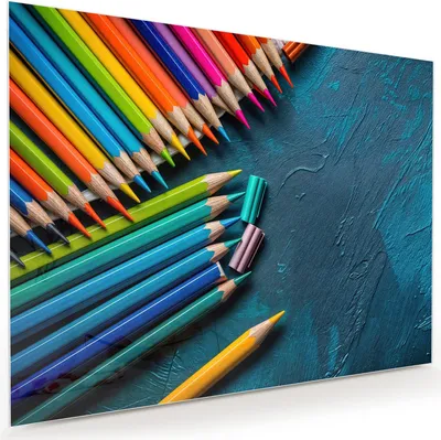 Produktbild von Glasbild 120x90cm in XXL für Wohnzimmer, Schlafzimmer Motiv Buntstifte auf Holz