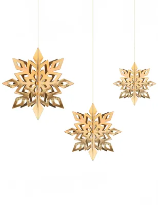 Produktbild von Deko-Anhänger, goldene Schneeflocken 15-25 cm, 6 Stk.