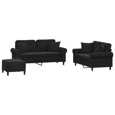 Produktbild von 3-tlg. Sofagarnitur mit Kissen Schwarz Samt