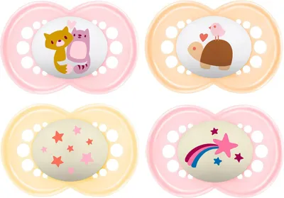 Immagine prodotto di Set di 4 succhietti in silicone, incluse 2 scatole sterilizzate per il trasporto - Day Night 16+