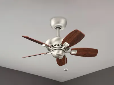 Produktbild von Deckenventilator, Stahl Nickel, 3 Stufen, Zugschalter, D 76 cm