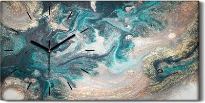 Produktbild von Wandkunst Leinwand Bild Uhr Geräuschlos Kunstdruck 60x30 abstrakte bunte Marmor - schwarze Hände