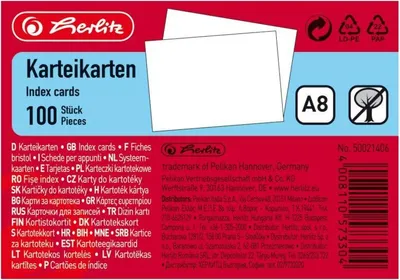 Produktbild von Herlitz Karteikarte A8 blanko ws hf eingeschweißt mit Aufrei