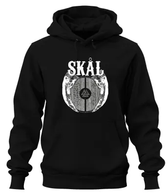 Produktbild von Skål Wikinger Trinkfest Nordisch Valknut Runen Hoodie Kapuzenpullover, Schwarz, L