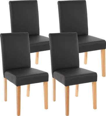 Image de lot de 4 chaises de salle à manger Chaise de cuisine Littau ~ similicuir, noir mat, pieds clairs