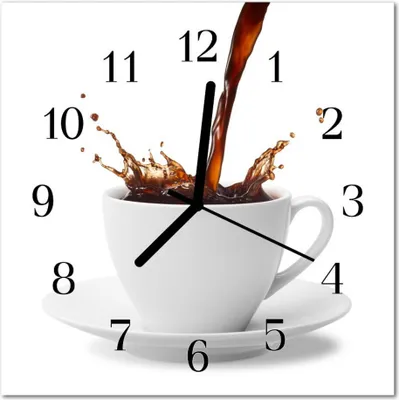 Produktbild von Glasuhr Wanduhr Küchenuhr Echt-Glas 30x30 cm Kaffee Tasse weiß braun