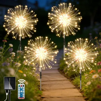 Immagine prodotto di yowin, 4 lampade solari a LED da 120, per esterni, ideali per il giardino, con telecomando – luce bianco caldo