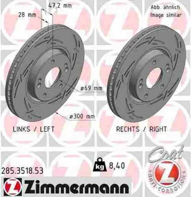 Produktbild von 2x ZIMMERMANN 285.3518.53 Bremsscheibe Vorderachse