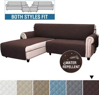 Obrázek produktu pro Topchances L Shape Sofa Covers, vodoodpudivý protiskluzový ochranný kryt na rohovou pohovku, oboustranné kryty na ochranu nábytku před domácími mazlíčky a dětmi, tmavě hnědá, velikost XL