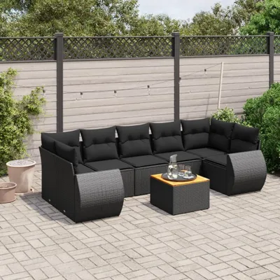 Produktbild von Design 8-tlg. Garten-Sofagarnitur mit Kissen Schwarz Poly Rattan, Gartenmöbel-Sets 2024 Neu