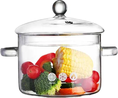 Produktbild von 1.5L Glas Kochtopf mit Deckel und Doppelgriff für Suppe und Nudeln – Ideal für Kochen. Suppe und Familienküche