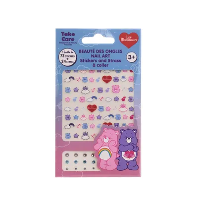 Produktbild von Les Bisounours Nagelsticker Set – 72 Sticker + 24 Steinchen – Offiziell Lizenziert