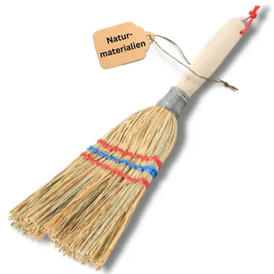 Produktbild von Novatool Kleiner Besen Reisigbesen mit Stiel kurz 28cm Strohbesen Kinder Hexenbesen klein Garden broom MINI Besen klein IDEAL als Kinderbesen & Campingbesen