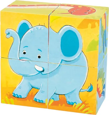 Produktbild von goki 57434 Würfelpuzzle Wilde Tiere 8 x 8 x 4 cm, 6 verschiedene Designs, 4 Würfel, bunt