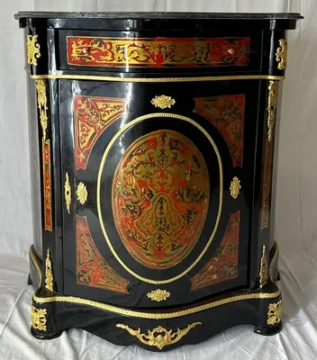 Produktbild von Casa Padrino Barock Boulle Kommode mit Marmorplatte Schwarz / Rot / Gold - Barock Möbel