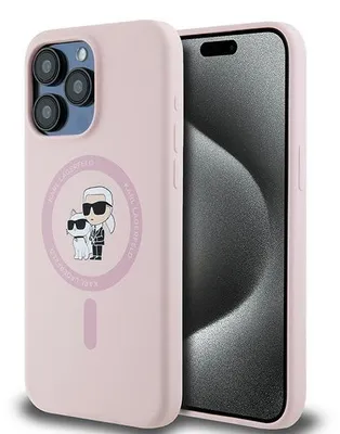 Image de Karl Lagerfeld Karl&Choupette Étui en silicone MagSafe pour iPhone 15 Pro - rose