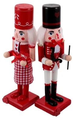 Produktbild von 2 Stück Holz Nussknacker 25 cm Tischdekoration für Valentinstag und Weihnachten, Kamin Deko