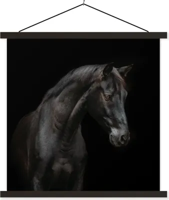 Produktbild von MuchoWow® Textilposter Pferd - Tiere - Schwarz - Porträt 90x90 cm mit schwarzem Rahmen - Magnetisches