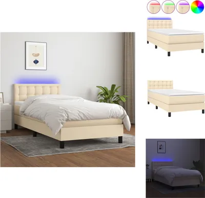 Produktbild von vidaXL Boxspringbett mit Matratze & LED Creme 90x190 cm Stoff -  Betten & Bettgestelle