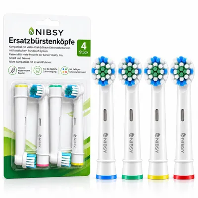Zdjęcie produktu dla 4 sztuki szczoteczek nakładkowych NIBSY, kompatybilnych z Oral-B, kolor biały, Obraz wygenerowany przez AI