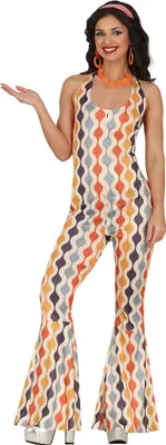 Produktbild von FIESTAS GUIRCA Disco Star 70er Disco Kostüm Schlager Queen Disco Outfit Damen Jumpsuit mit Retro Muster u. Schlag 80er Disco Outfit Damen Größe S 34-36