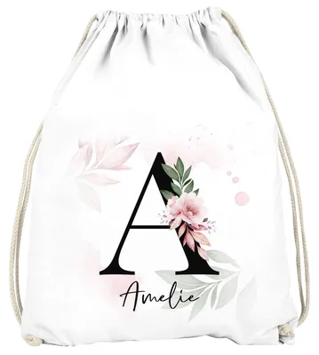 Produktbild von Kinder Turnbeutel personalisiert Buchstabe Monogramm Initiale personalisierte Geschenke Mädchen Jungen SpecialMe® Blumenhintergrund weiß unisize