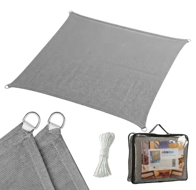 Immagine prodotto di Tenda da sole Relaxdays, 3x3 m, HDPE, traspirante, per giardino e balcone, in tela con cavi di tensione, quadrata, grigio scuro