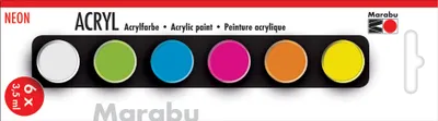 Produktbild von Marabu Acryl Neon, Blau, Grün, Orange, Pink, Transparent, Gelb, Acrylfarbe, Flüssigkeit, 3,5 ml, 6 Stück(e)