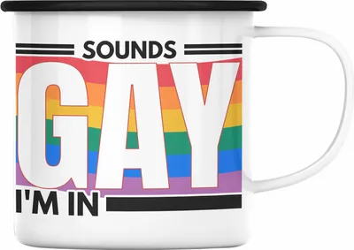 Produktbild von Trendation - LGBT Emaille Tasse Geschenk für Schwule Lesben Transgender Sounds Gay Im In Regenbogen Lustige Grafik Regenbogen (Schwarz)