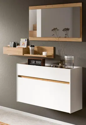 Produktbild von Garderobe Set 3-teilig "Borga" in weiß und Artisan Eiche 140 x 197 cm
