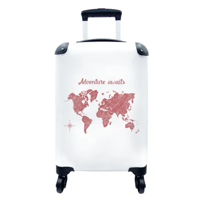 Produktbild von MuchoWow® Koffer Handgepäck Trolley Rollkoffer Kleine Reisekoffer mit 4 Rollen - Weltkarte - Zitate - Rot - Cabin Size < 55x40x23 cm & 55x40x20 cm - Fotokoffer - Kabinenkoffer - Boardgepäck - Reise-Box - Reisekoffer - Reisegepäck - Koffer mit Bild - Trolley für Kinder