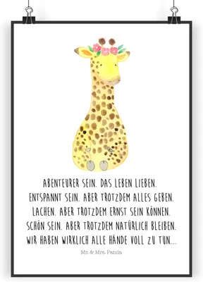 Produktbild von Mr. & Mrs. Panda Bild Giraffe Blumenkranz DIN A4 - Weiß - Geschenk, Afrika, Wanddekoration, Freundin, Selbstliebe, Plakat, Wanddeko, drucke, Abenteurer