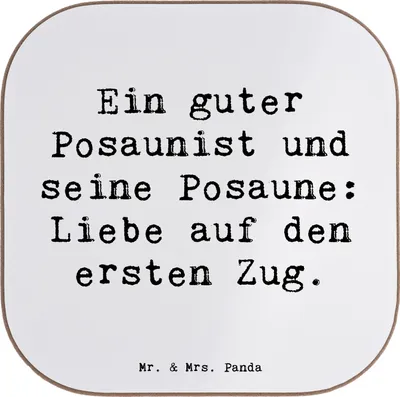 Produktbild von Mr. & Mrs. Panda Untersetzer für Gläser Spruch Posaune Liebe - Weiß - Geschenk, Holzuntersetzer, Design, Musikinstrument, Tischuntersetzer, Instrument, Coaster, Lernen