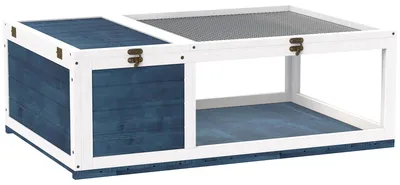 Produktbild von PawHut Schildkrötenhaus aus Holz Schildkrötengehege mit Haupthäusern Blau
