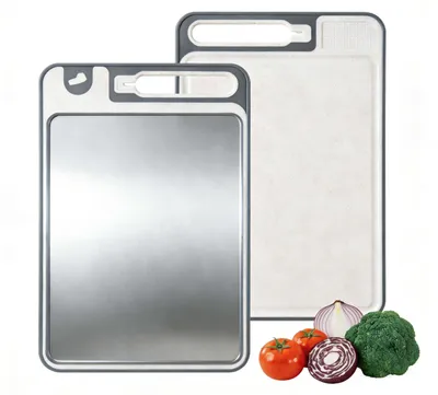 Obrázok produktu pre Obojstranná krájacia doska z nehrdzavejúcej ocele a dreva, rozmer 37 x 25 cm