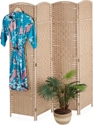Obrázok produktu pre Relaxdays Paravent – paraván, V x Š: 170 x 160 cm, skladací paraván, 3-dielny paraván, drevo, papierové lanko, prírodná farba