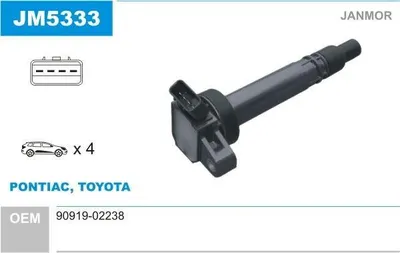 Produktbild von JANMOR JM5333 Zündspule für TOYOTA COROLLA (ZZE12, NDE12, ZDE12) CELICA (ZZT23)