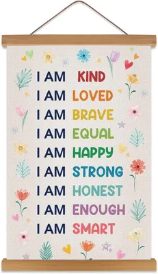 Inspirierendes Poster mit Affirmationen, Holzrahmen, 28x45 cm