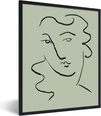 Produktbild von MuchoWow® Gerahmtes Poster Gesicht - Skizze - Grün - Abstrakt 60x80 cm - Poster mit Schwarzem Bilderrahmen Wandposter Rahmen Foto Bilder - Premium - Wanddeko Wohnzimmer