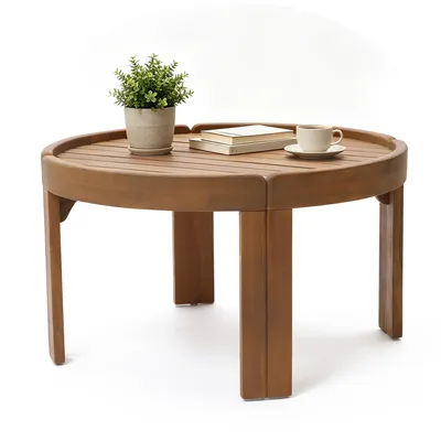 Produktbild von Runder Outdoor-Couchtisch aus Akazienholz mit Tablettplatte –Ø70 x H40 cm