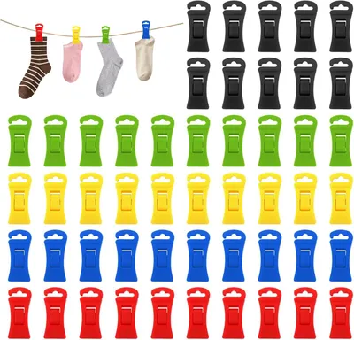 Imagen del producto de Juego de sujetadores para calcetines, 100 unidades, de plástico con ganchos antideslizantes, para lavadora y secadora