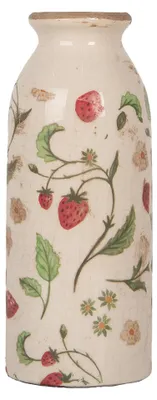 Produktbild von Clayre & Eef Vase Ø 8x20 cm Beige Keramik Erdbeeren